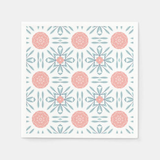 Coral Aqua Floral Geometric Tile Decoupage Napkin