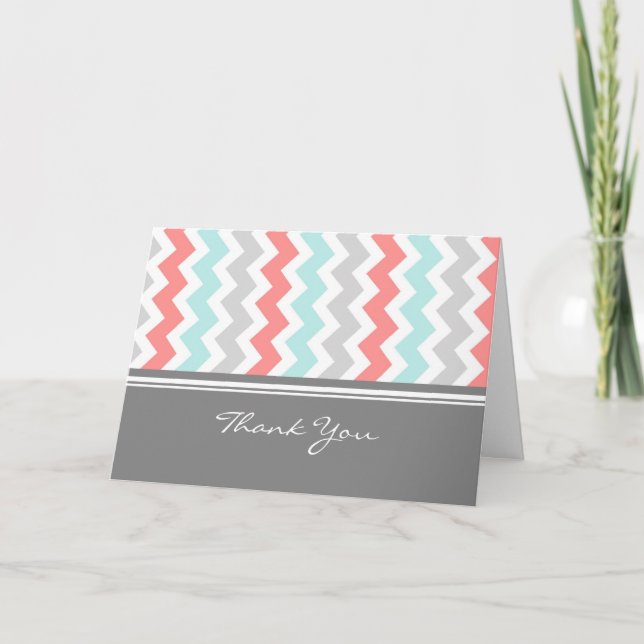 Coral Aqua Grey Baby Shower Hostess Thank You Card (Front)