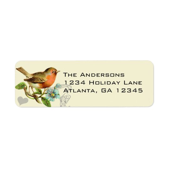 Coral & Aqua Musical Vintage Bird Return Address Return Address Label