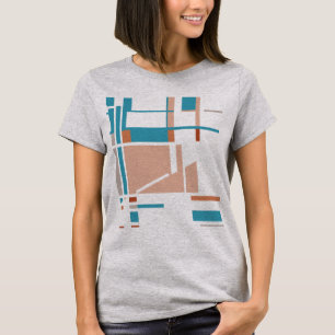 Coral Aqua Orange Geometric Abstract MCM Look T-Shirt