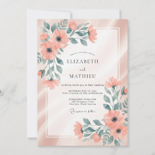 Coral Aqua Painted Wedding Invitation