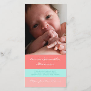 Coral Aqua Thank You Baby Shower Photo Cards