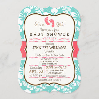 Coral, Aqua Tropical Baby Shower Invitation