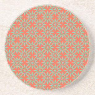 Coral Aquamarine Flower Seamless Pattern Coaster
