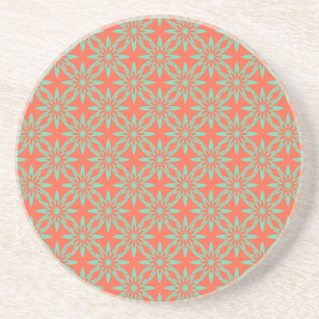 Coral Aquamarine Flower Seamless Pattern Coaster (Front)