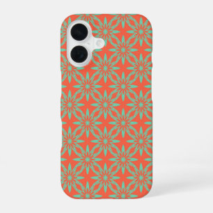 Coral Aquamarine Flower Seamless Pattern iPhone 16 Case