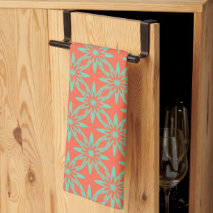 Coral Aquamarine Flower Seamless Pattern Tea Towel