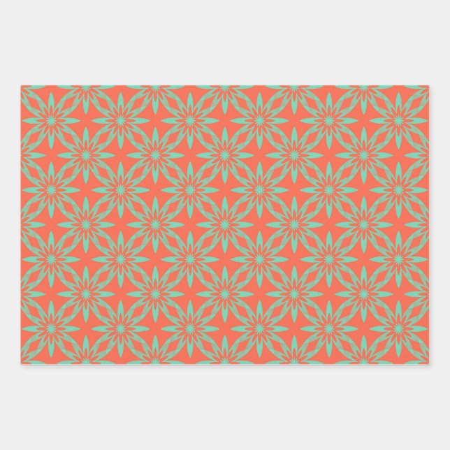 Coral Aquamarine Flower Seamless Pattern Wrapping Paper Sheet (Front)