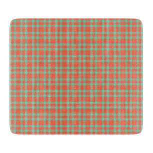 Coral Aquamarine Plaid Pattern Cutting Board