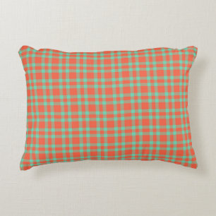 Coral Aquamarine Plaid Pattern Decorative Cushion