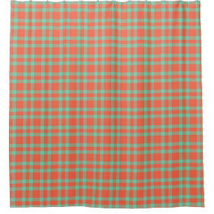 Coral Aquamarine Plaid Pattern Shower Curtain