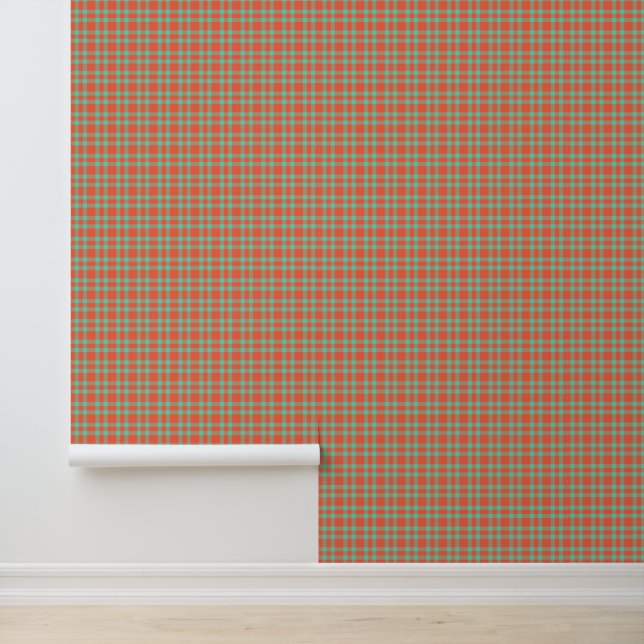 Coral Aquamarine Plaid Pattern Wallpaper (Application)