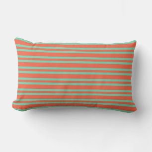 Coral Aquamarine Stripes Seamless Pattern Lumbar Cushion