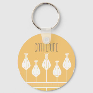 Coral Art Deco Floral Keychain