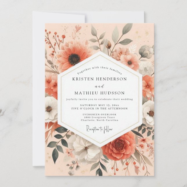 Coral Artistic Bloom Wedding Invitation (Front)