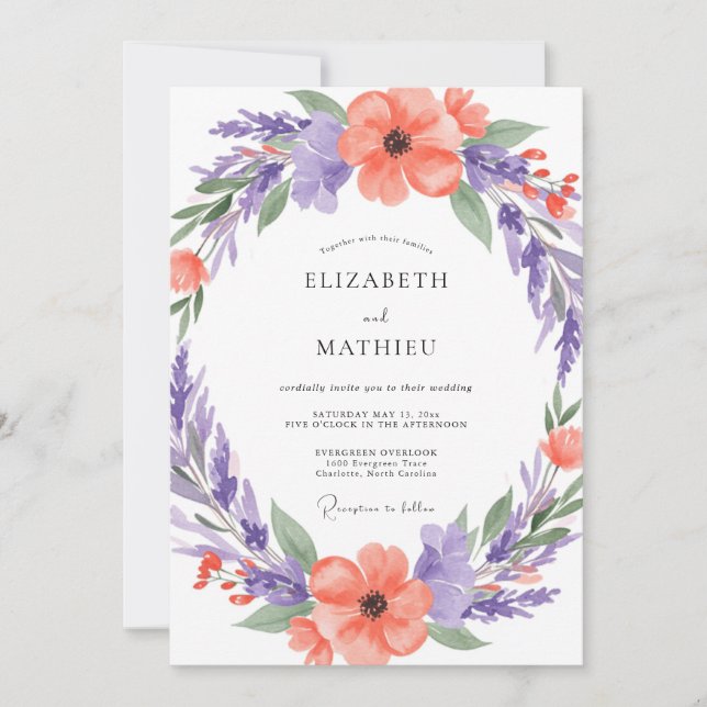 Coral Artistic Blossom Wedding Invitation (Front)