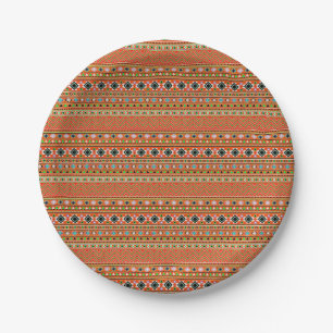 Coral Aztec Style Southwestern Pattern Paper Plate