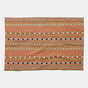Coral Aztec Style Southwestern Pattern Tea Towel