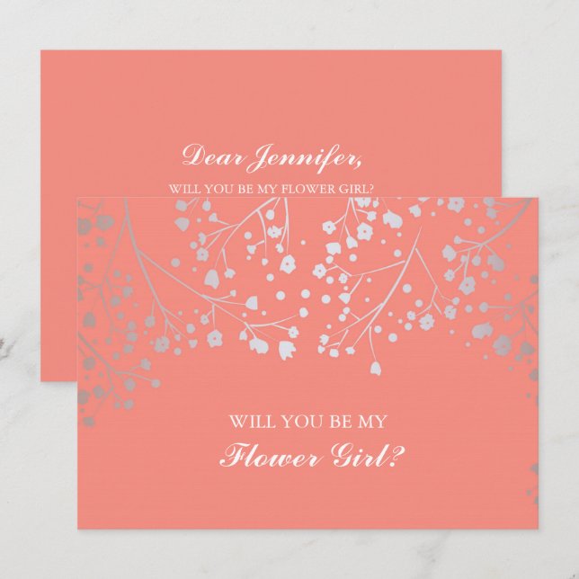 Coral Baby's Breath Wedding Flower Girl Invitation (Front/Back)