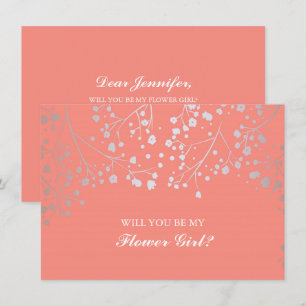 Coral Baby's Breath Wedding Flower Girl Invitation