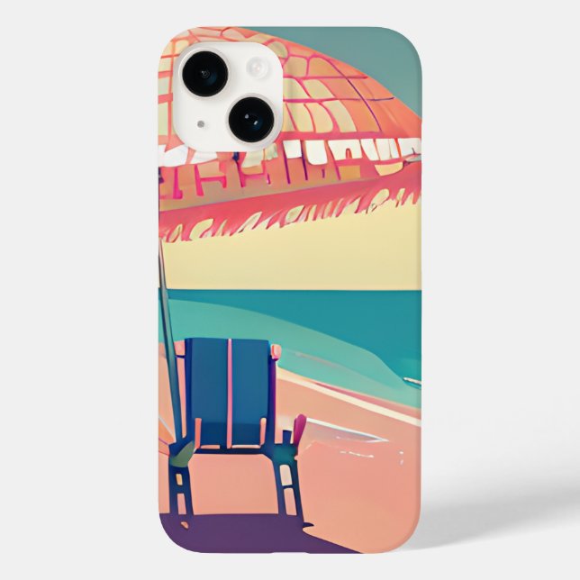 Coral Beach Chair, Umbrella, Teal Beach Case-Mate iPhone Case (Back)