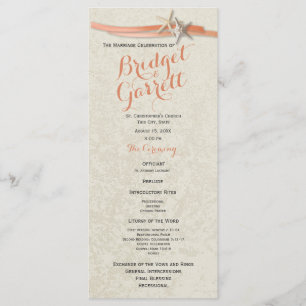 Coral Beach Starfish and Ribbon Wedding Program