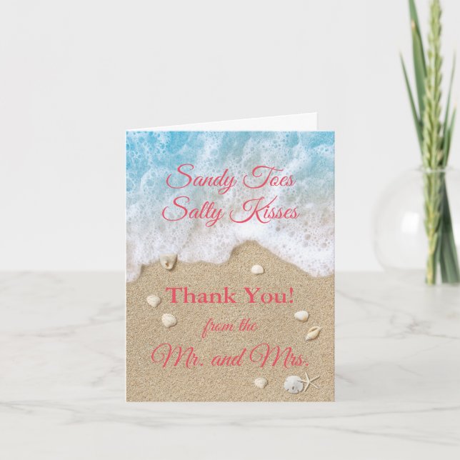 Coral Beach Waves Sandy Toes Photo Thank You Card (Front)