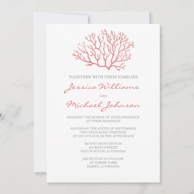 Coral Beach Wedding Invitation (Front)