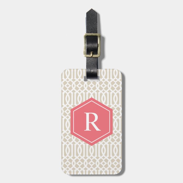 Coral & Beige Trellis | Luggage Tag (Front Vertical)