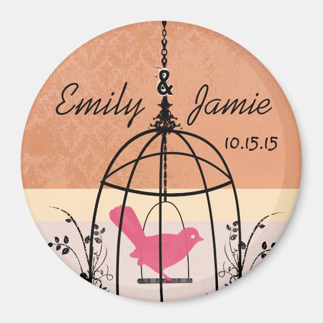 Coral Bird Cage Wedding Magnets or Customise (Front)