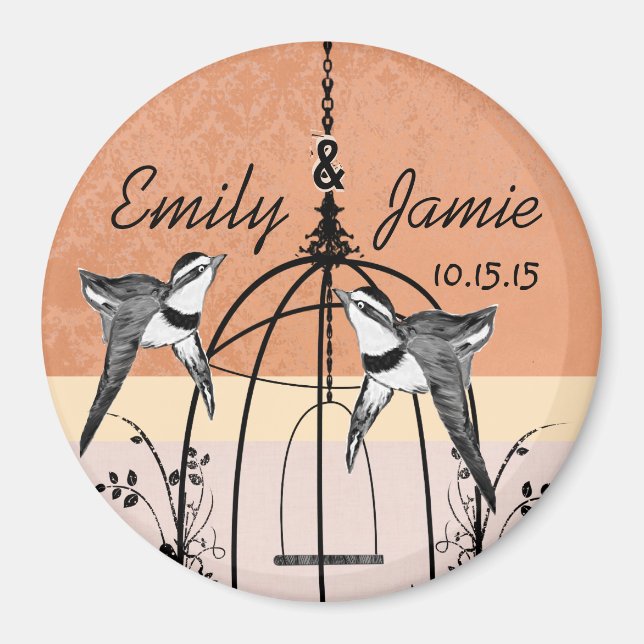 Coral Bird Cage Wedding Magnets or Customise (Front)