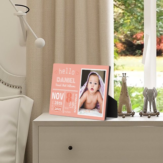 Coral Birth Announcement Baby Photo Plaque (Coral Birth Announcement Baby Photo Plaque)