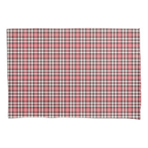 Coral, Black, and White Plaid Pillowcase