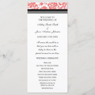 Coral Black Damask Wedding Program