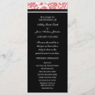 Coral Black Damask Wedding Program
