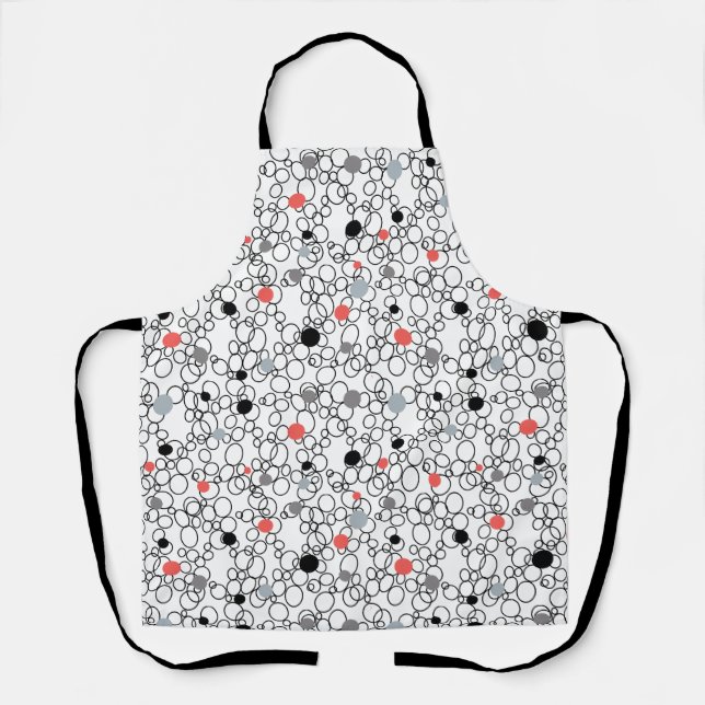 Coral Black White Circles, Dots Apron (Front)