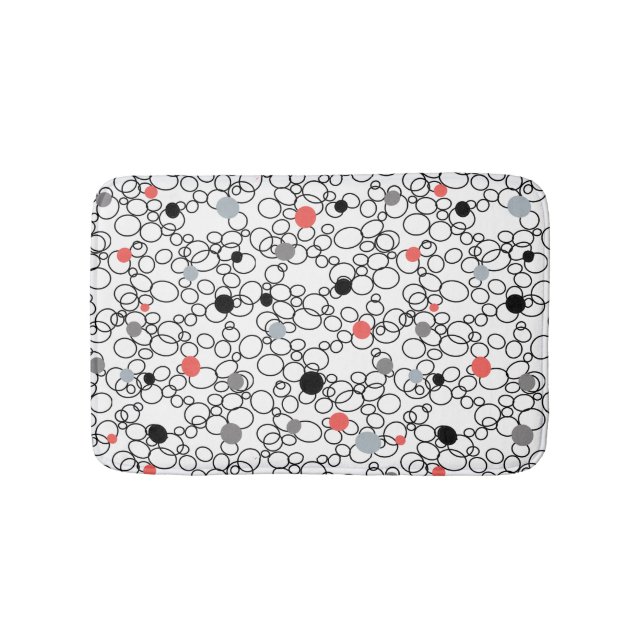 Coral Black White Circles, Dots Bath Mat (Front)