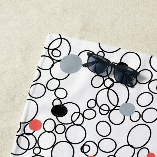 Coral Black White Circles Dots Beach Towel (In Situ)