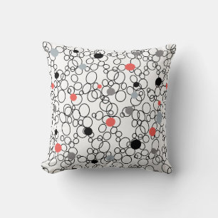 Coral Black White Circles, Dots Cushion