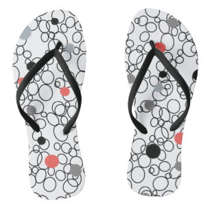 Coral Black White Circles Dots Thongs