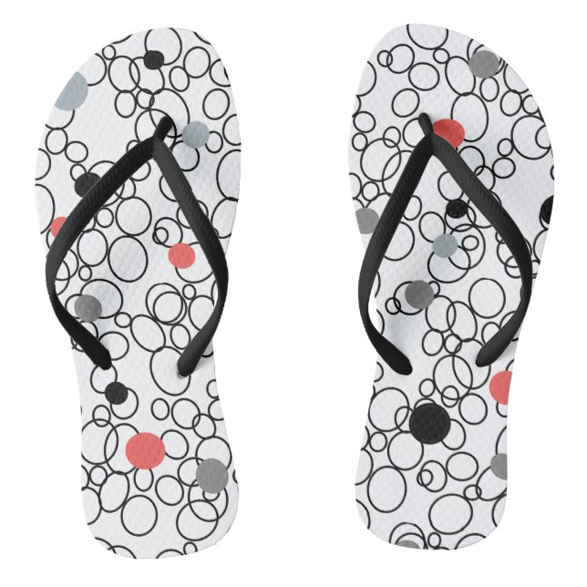 Coral Black White Circles Dots Thongs (Footbed)