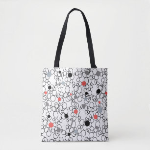 Coral Black White Circles, Dots Tote Bag