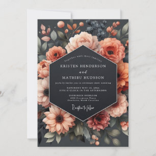 Coral Bloom Autumn Romance Wedding Invitation