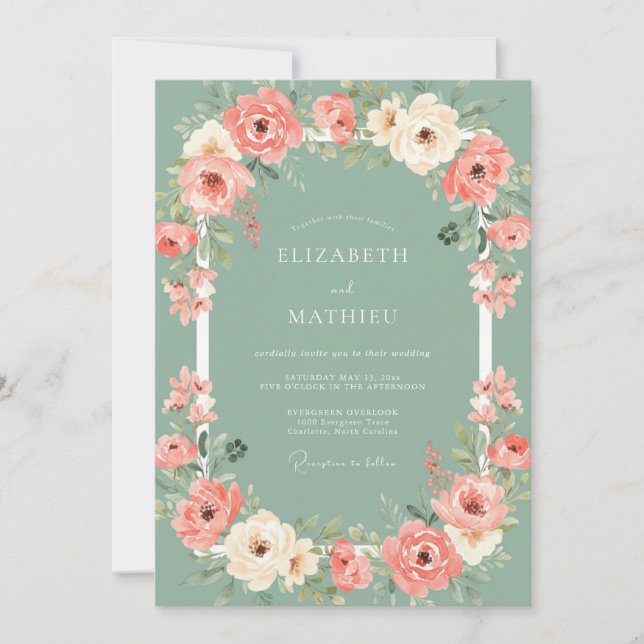 Coral Bloom Ethereal Wedding Invitation (Front)