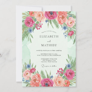Coral Bloom Floral Romance Wedding Invitation