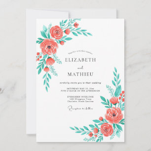 Coral Bloom Romantic Botanical Wedding Invitation