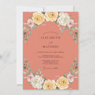 Coral Bloom Romantic Flourish Wedding Invitation