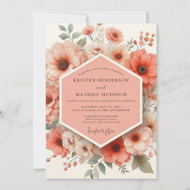 Coral Bloom Romantic Wedding Invitation (Front)