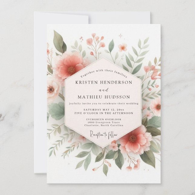 Coral Bloom Rustic Wedding Invitation (Front)