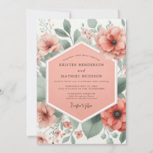 Coral Bloom Whimsical Wedding Invitation